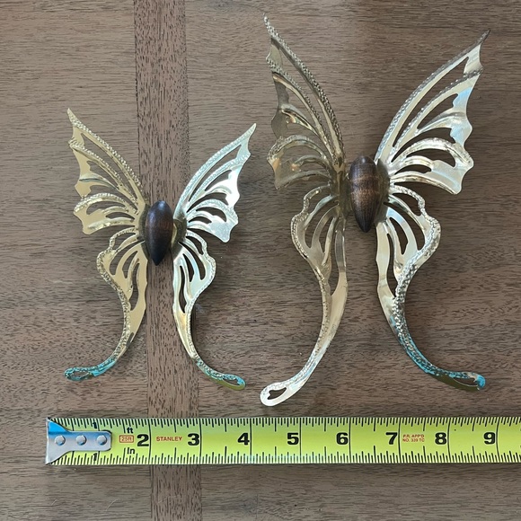 Vintage MCM Brass Wood Butterfly Wall Decor (Set of Two) - Picture 6 of 6